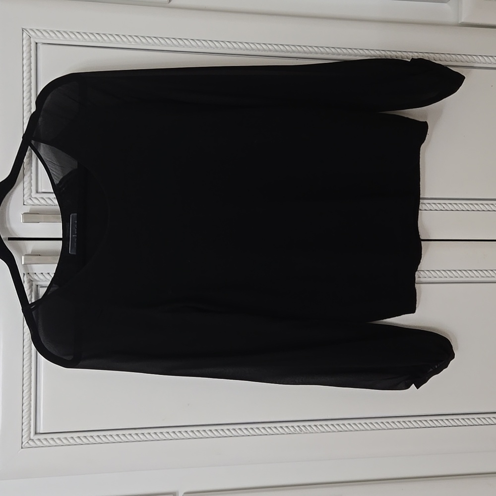 Velvet Black Sheer-Sleeve Lightweight Sweater